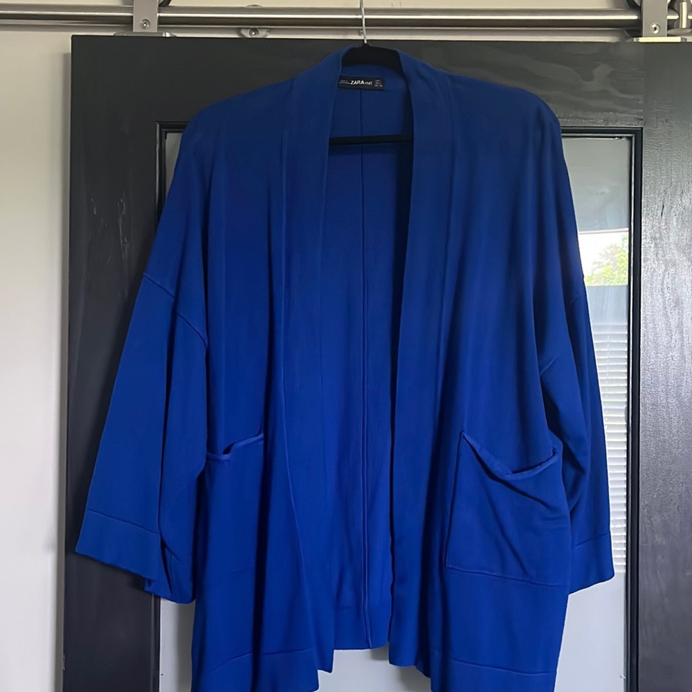 Zara Cobalt Blue Knit Cardigan 3/4 Sleeve Large